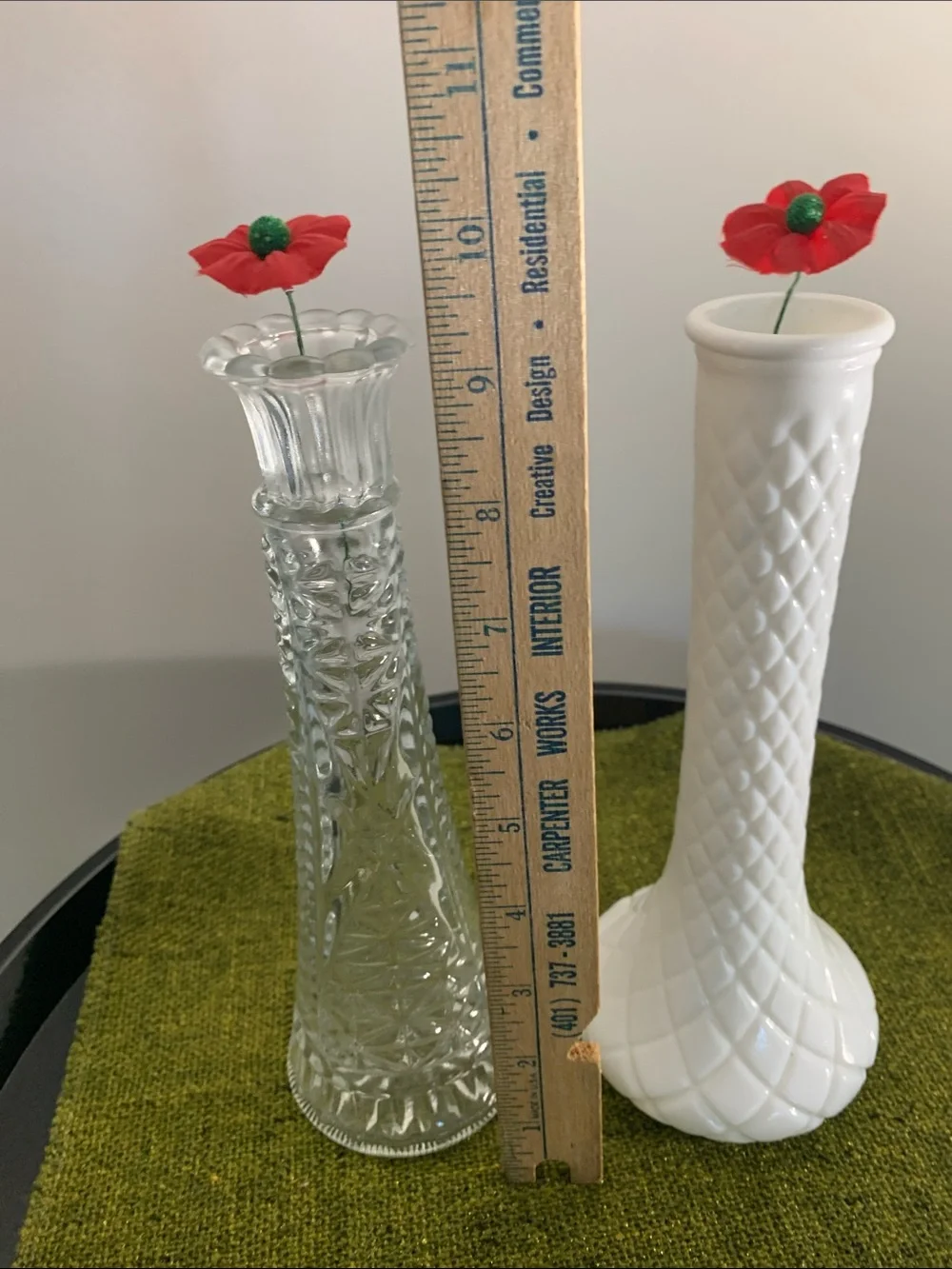 Anchor Hocking Clear & Hoosier Glass Milk White Pressed Glass Bud Vase Pair